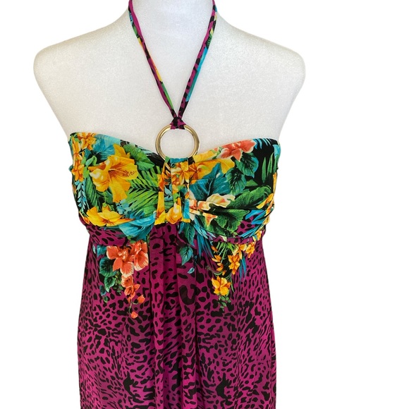 Fresh Mint Sleeveless Purple Leopard and Floral Maxi Dress Women’s M - Picture 4 of 7